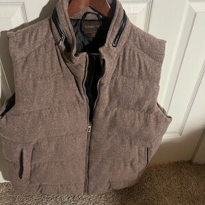 Porto Sur Men’s Wool Blend Puffer Vest Brown Leather Trim Size XL EG